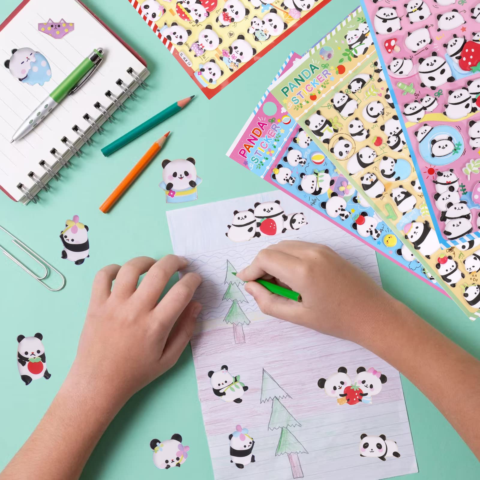 SHANGRLA Cute Puffy Panda Stickers for Kids Girls Kawaii 3D Tiny Pandas Squishies Stickers for Phone Case Stationery, Small Panda Gifts Party Favor Stuff for Party Supplies,4 Sheets.