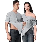Magnetic Buttons Post Shoulder Surgery Recovery Shirt for Men V-Neck Tear Away Adaptive Chemo Port Clothing for Women
