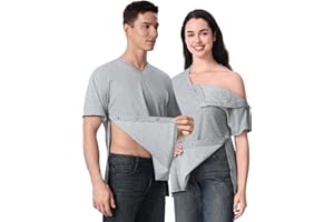 APRBARK Magnetic Buttons Post Shoulder Surgery Recovery Shirt for Men V-Neck Tear Away Adaptive Chemo Port Clothing for Women