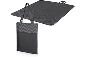 ONIVA - a Picnic Time brand - Vista Outdoor Picnic Blanket & Tote - Beach Blanket - Camping Blanket, (Waves Collection - Gray with Vista Blue Accents), Wave Collection, 16 x 11 x 3