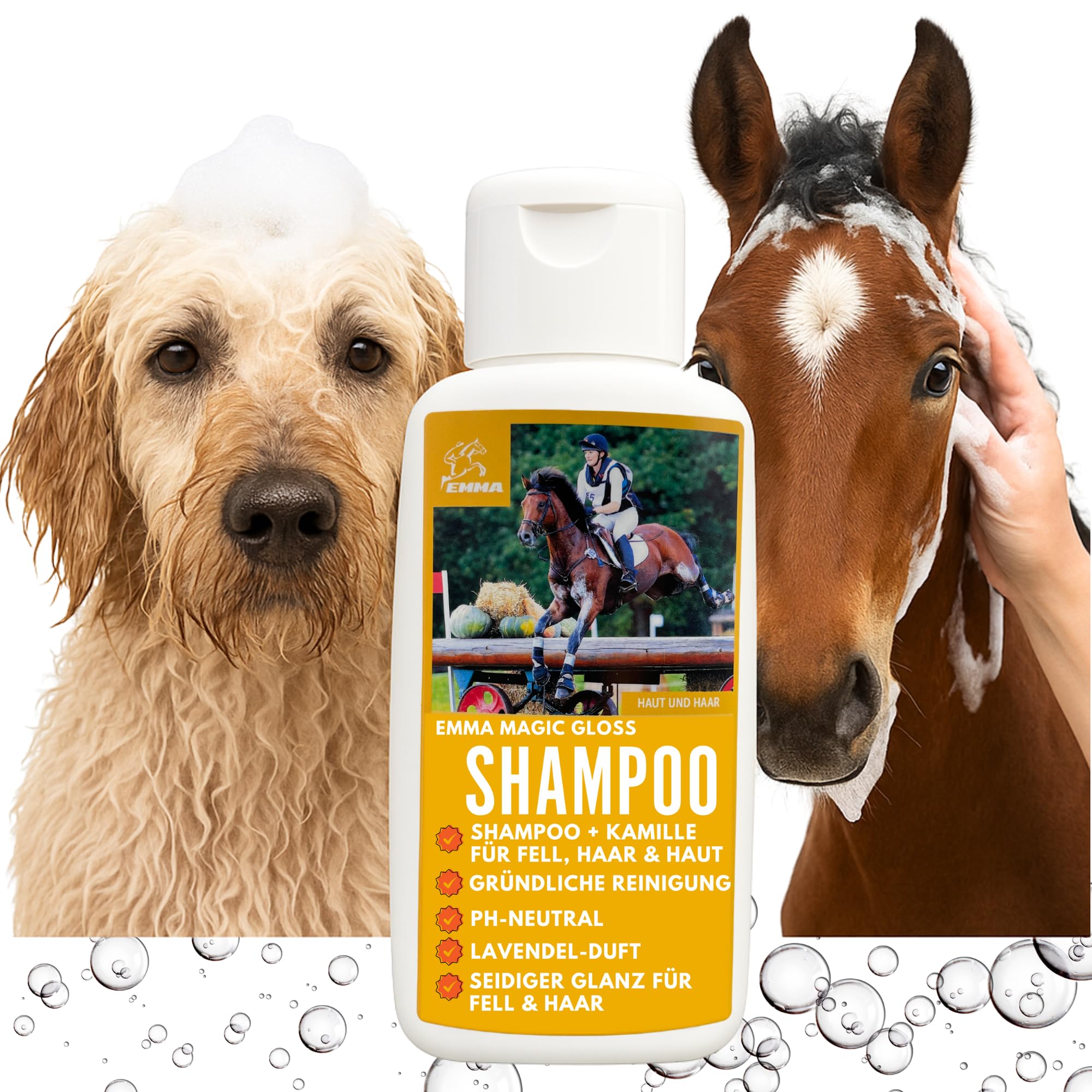 EMMA® Economy horse shampoo I Horse care I Coat care I Shampoo for horses & dogs I Chamomile & proteins I Mild cleansing, pH-neutral 2 x 500 ml