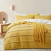 Oli Anderson Mist Yellow Duvet Cover Queen Size - Pleated Queen Duvet Cover, 3PCS Soft and Breathable Textured Bedding Set with Zipper Closure(Mist Yellow,90"x90")