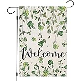 EKOREST Welcome St Patricks Day Garden Flags for Outside, Watercolor Lucky Shamrock Leaves Small Seasonal Decoration for Holiday Irish Anniversary Yard Outdoor Decor 12x18 Inch Double Sided