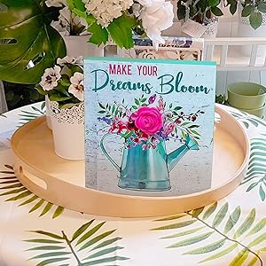 Spring Wood Block Plaque Box for Table shelf decoration,8 inch Rustic Wooden Tabletop Plank board Sign for Farmhouse coffeehouse Living Room,Make your Dreams Bloom (Green D)