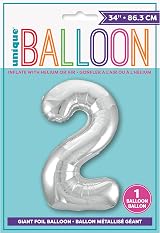 Unique Silver Number 2 Shaped Large Foil Balloon 86cm 34in view 4