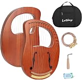 Lotkey Lyre Harp，16 Metal Strings Iron Saddle Mahogany Lyre Harp with Tunning Wrench, Extract Strings, Manual and Gig Bag
