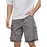 Verdusa Men's Distressed Ripped Jean Shorts Vintage Washed Bermuda Denim Shorts with Pockets