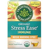 Traditional Medicinals Organic Stress Ease Immune, 16 Tea Bags | With Adaptogens, Reishi Warming Spice, Immune Support with Astragalus, Kosher, Non-GMO, Caffeine-Free, Compostable
