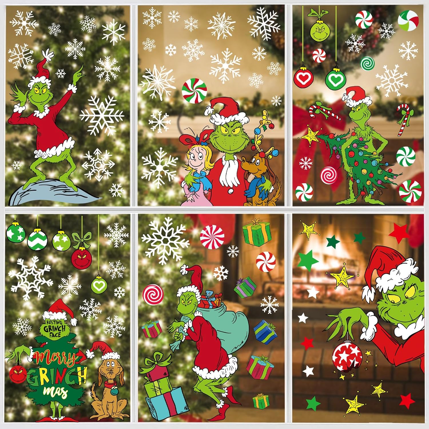 Window Treatments - 100 PCS Christmas Window Clings - Christmas Window Clings for Glass Windows,Christmas Elf Faces Window Stickers with Snowflake,Double Sided Static Window Clings for Christmas Window Decals(9 Sheets)