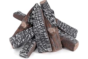 IGOHEALS 8 Pcs Gas Fireplace Logs - Realistic Ceramic Gas Log Set, Heat Resistant Lightweight Faux Wood Fake Log for Indoor/Outdoor Fire Pit Firepit Decorative
