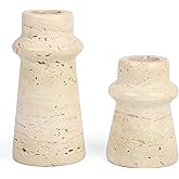 Vixdonos Natural Stone Candle Holder Set of 2 Taper Candle Candlestick Mantle Candle Stand for Home Decor,Wedding,Party and Table Centerpieces(White)