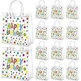 Kacctyen 24 Pcs Birthday Gift Bags for Party Favor Clear Birthday Goodie Bags with Handle 7.87 x 7.87 x 3.15 Return Gift Wrap Totes for Guests Treat Candy Wrapping