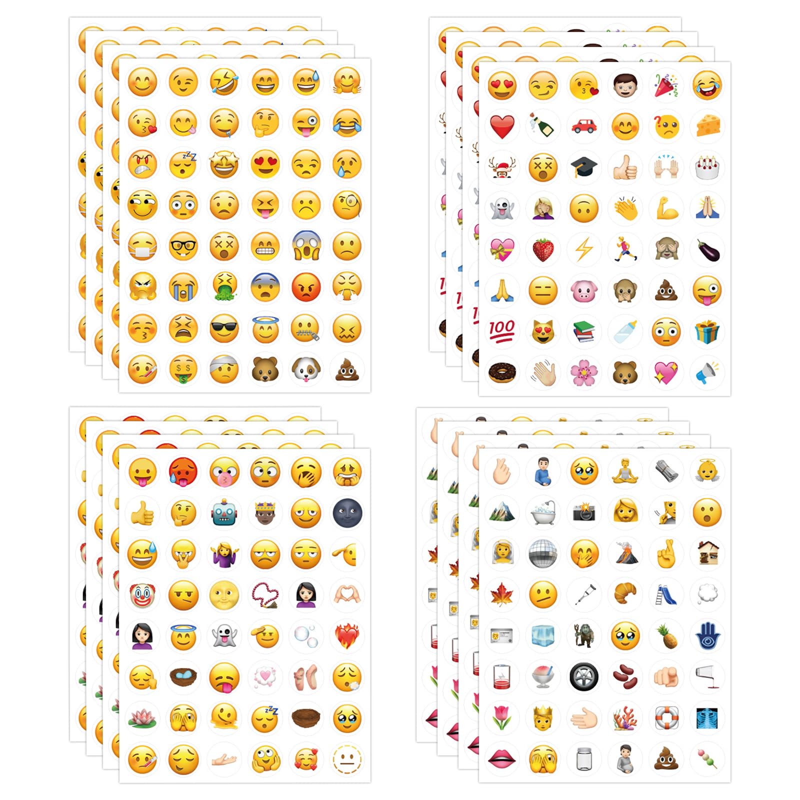 16 Sheets Emoji Stickers, Small Yellow Smile Sticker with Laughing Emoticon, Scrapbook Decorations and Reward for Children