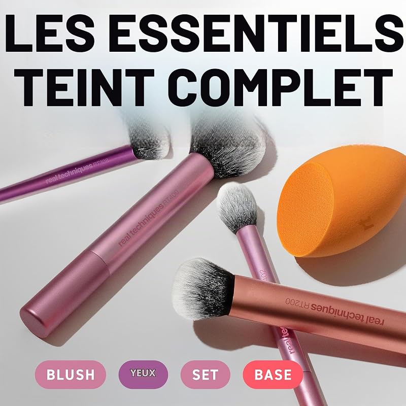 Ensemble de 5 pièces Everyday Essentials +, pinceaux à maquillage et éponge à maquillage, pour fond de teint, fard à joues, poudre bronzante, sans cruauté envers les animaux