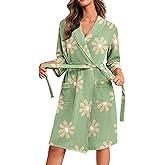 Ekouaer Robes for Women Waffle Knit Bathrobe Lightweight Kimono Robe Knee Length Loungewear with Pockets