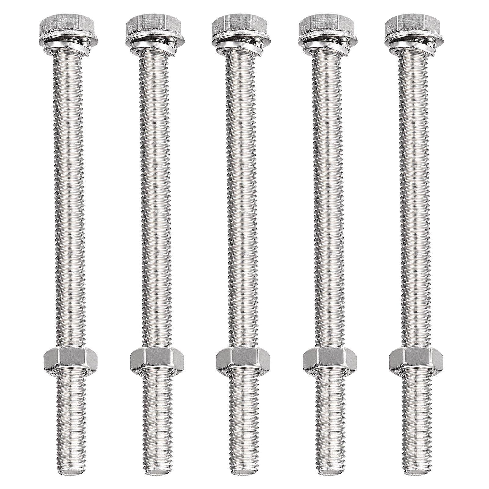 TA-VIGOR 5Pcs M8 x 110mm Hex Head Screws Bolts, Nuts, Flat & Lock Washers Kits, Fully Thread Hexagon Bolts, High Tensile Cap Screws for Metal Work, Automotive Machinery, Bike Motorcycles Repair