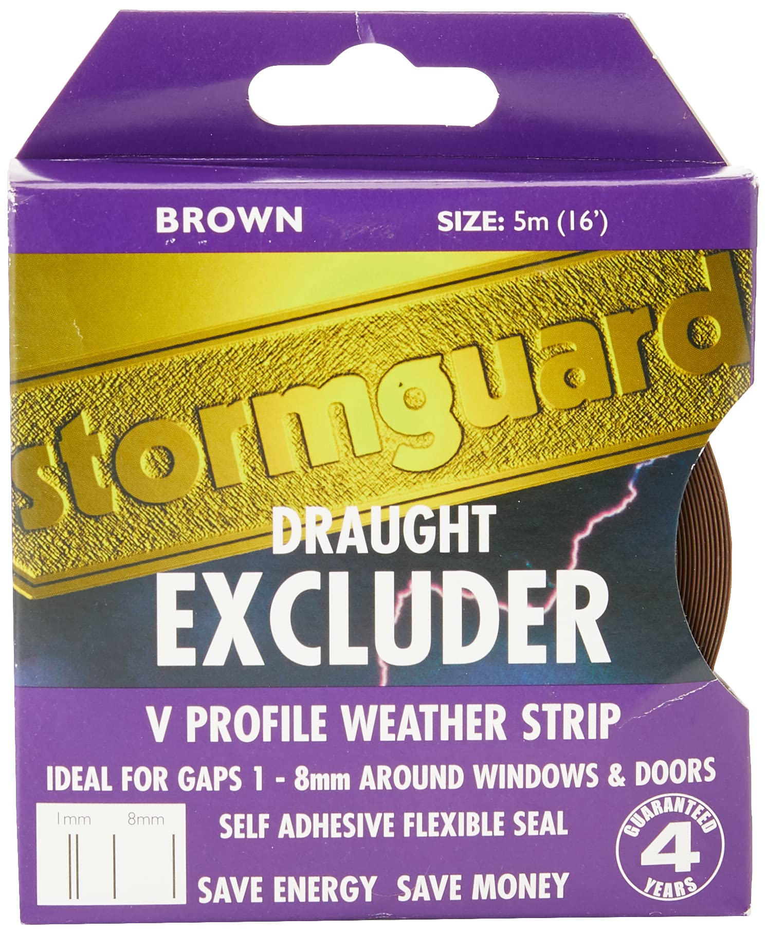 Stormguard 05SR180005MB 5m Self-Adeshive ' V ' Seal Tape Draught Excluder - Brown