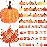 Hahafelt 51 Pcs Fall Ornaments for Tree Thanksgiving 3D Pumpkin Felt Maple Leaf Hanging Ornaments Fall Tree Decoration for Home Farmhouse Harvest Autumn Decoration