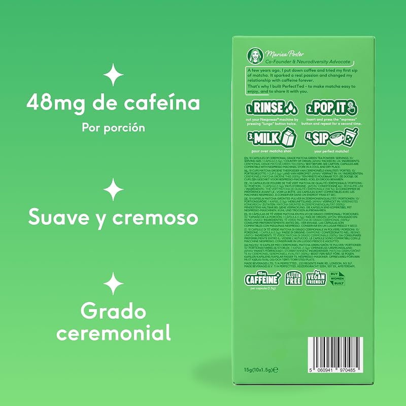 Cápsulas Originais de Matcha PerfectTed, Compatíveis com Nespresso (60 unidades)