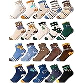 Fourluoo 20/40 Pairs Cartoon Socks for Boys Toddler Car Dinosaur Patterned Sport Round Neck Boys Dress Socks