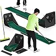 SportsMatic Indoor Putting Green - Golf Putting Mat with Net, 2-Sized Holes, Putter Alignment Guide, Multiple Back Roller - Golf Training Mat for All Skills, Home Practice Putting Green Indoor, Office