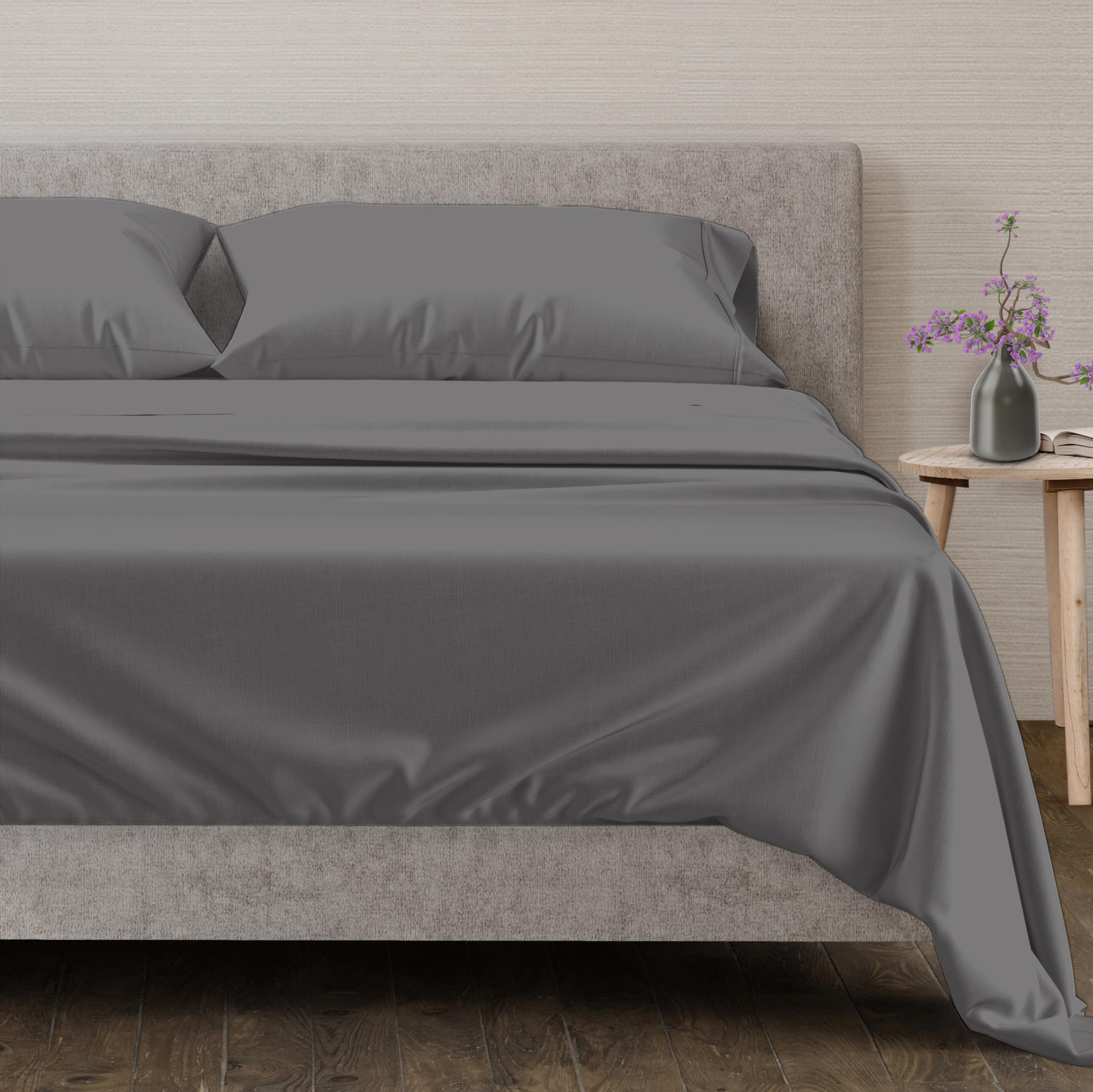 Photo 1 of Mayfair Linen 100% Egyptian Cotton Sheets Full Size Bed Set - 4 PC 600 Thread Count Full Sheets Set Egyptian Cotton (Dark Grey), Ultra Soft, Cooling, 16" Deep Pocket Sateen Weave Luxury Hotel Bedsheet