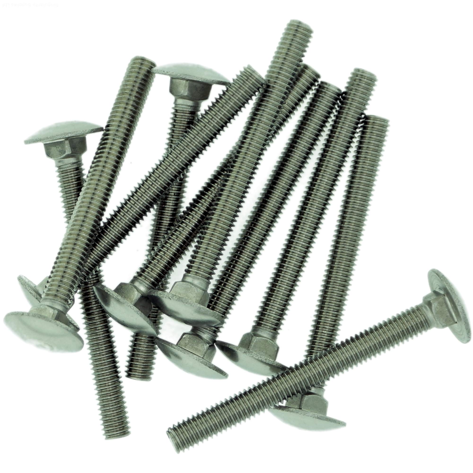 M8 (8mm x 100mm) Cup Square Carriage Bolt (Fully Threaded) - Stainless Steel (A2) (Pack of 10)
