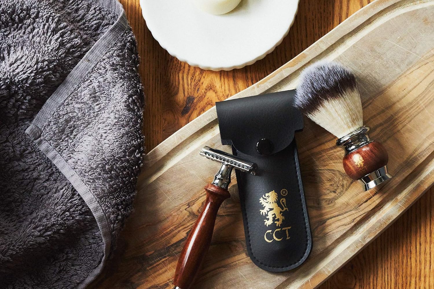 Shaving Brush The Cambridge Cut Throat® Luxury Missanda Hardwood and Stainless Steel Men's Brush for Soap Foam or Cream with Premium Synthetic Silvertip Vegan Friendly Badger Bristles - Image 3