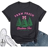 UNIQUEONE Christmas Shirts for Women: Funny Christmas Tree Xmas Vacation Short Sleeve Graphic Tee Tops