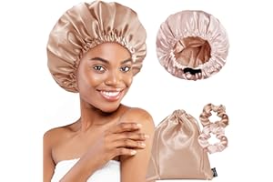 BONNET QUEEN Silk Bonnet for Sleeping Satin Bonnet Double Layer Hair Cap Reversible Adjustable Sleep Cap for Women Curly Hair