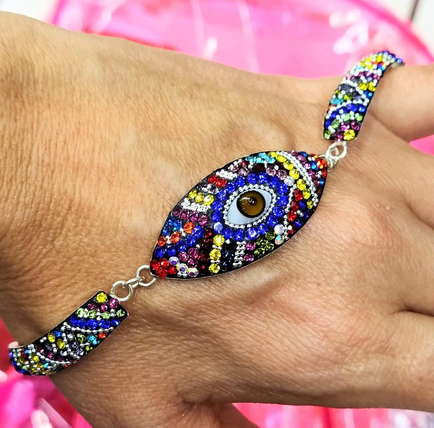 Pulsera Brazalete De ojo Turco En PLATA 925 con cristal