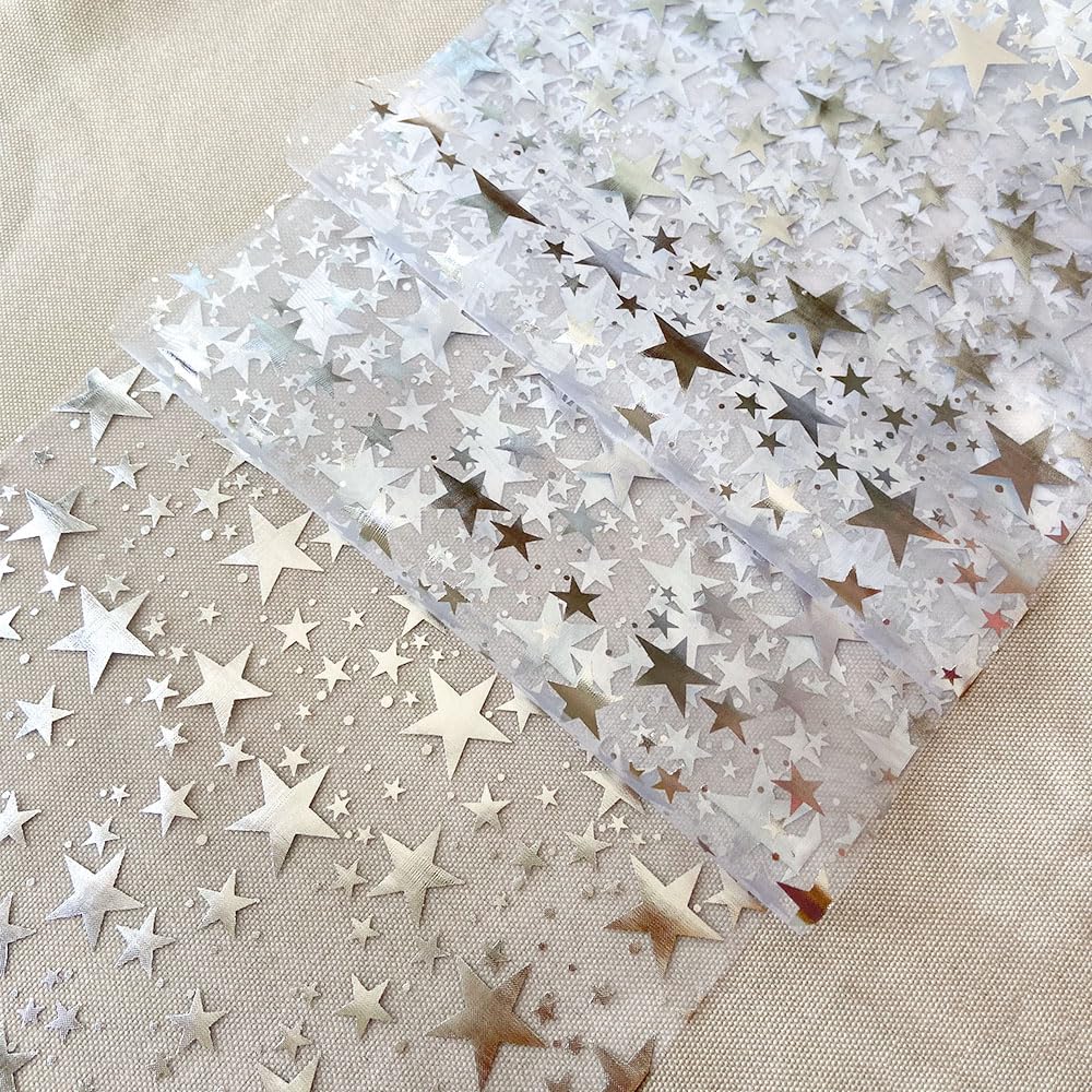 Photo 1 of QILANJO 3 Rolls Bling Star Table Runner Glitter Metallic Table Runner Thin Mesh Tabletop Centerpiece Decor for Home Holiday Birthday Party Dinner, Silver(11"x106")