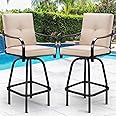STRPRETTY BASIC Patio Swivel Bar Stools Set of 2, Outdoor Bar Height Patio Swivel Chairs with Cushion for Garden Balcony Backyard (Beige)