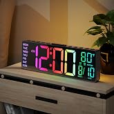 JALL 10.5'' Large Digital Alarm Clock with Big LED Number for School Classroom, Remote Control, RGB Colors,Timer, Dual Alarm, Temperature for Bedroom, Living Room, Gift for Senior Student Teacher