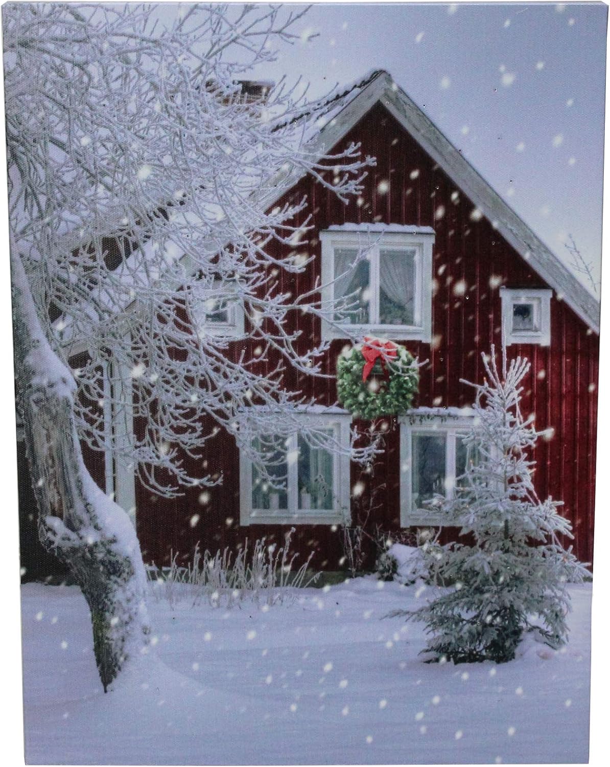 Amazon Com Northlight Led Fiber Optic Lighted Red Snowy Barn