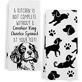 GWFSJYU Cavalier King Charles Spaniel Gifts Kitchen Towels Set of 2, King Charles Cavalier Dish Tea Towels for Kitchen Decor, Funny Dog Paw Decorative Hand Towel for Bathroom, 16x24 in