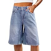 TITOMD Bermuda Jean Shorts for Women Baggy Mid-Rise Denim Y2K Short Casual Summer Trendy Jorts with Pockets