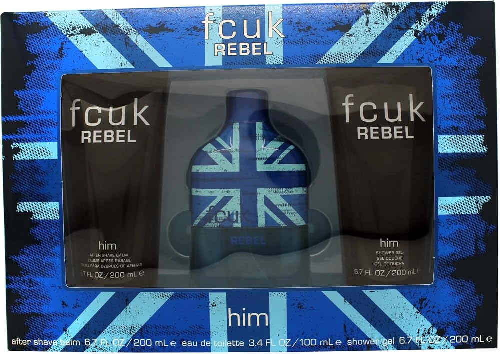 FCUK Rebel Him 100ml Eau de Toilette EDT Gift Set for Men Shower Gel Balm