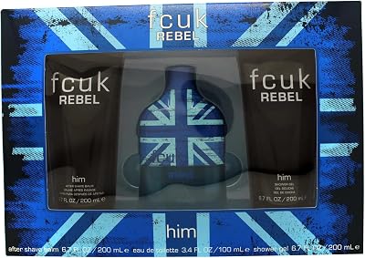 FCUK Rebel Him 100ml Eau de Toilette EDT Gift Set for Men Shower Gel Balm