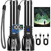 TrixHub Rechargeable Flashlights High Lumens 2Pack, 5Mode Flash Light with LCD Digital Display, Super Bright Flashlight Adjustable Tactical Flashlight, High Powered LED Handheld Flashlight for Home