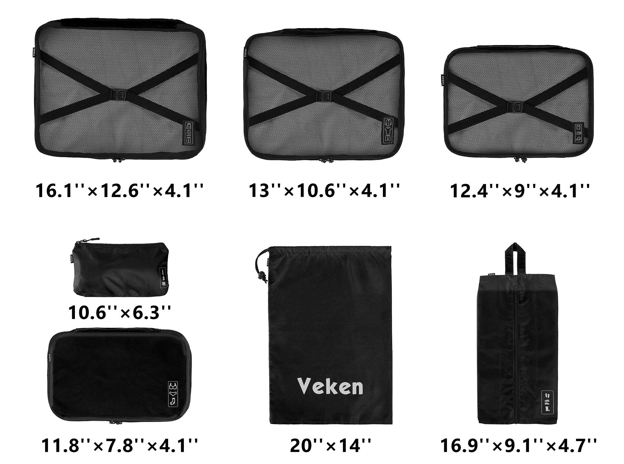 Veken 7 Set Packing Cubes, Travel Organizers Accessories with Laundry