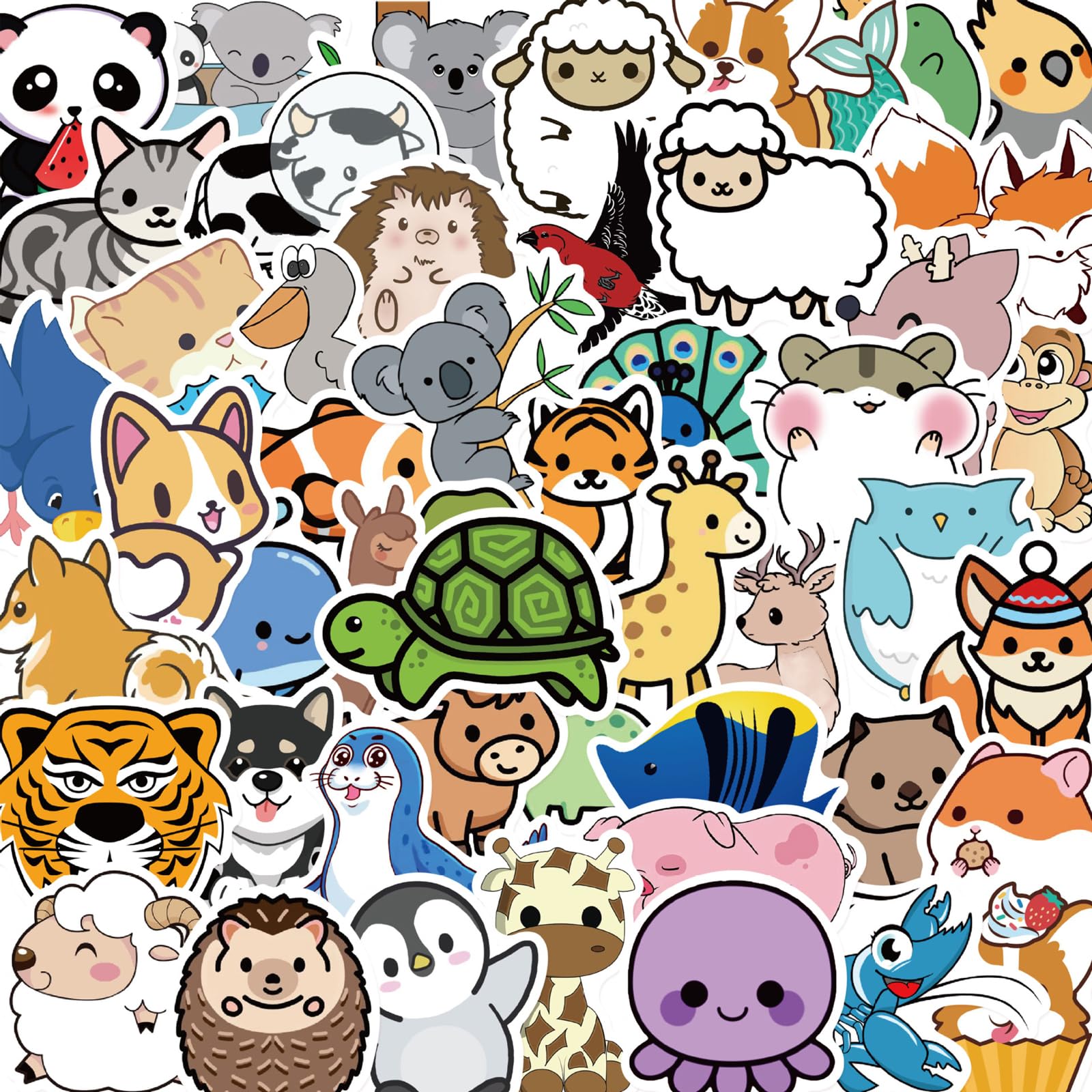 50Pcs Animal Stickers for Kids, Personalized Cute Animal Kids Stickers for Water Bottle, MacBook, Car, Bumper, Luggage, Laptop,Waterproof Animal Stickers for Adults Teens Boys Girl Gift Sticker