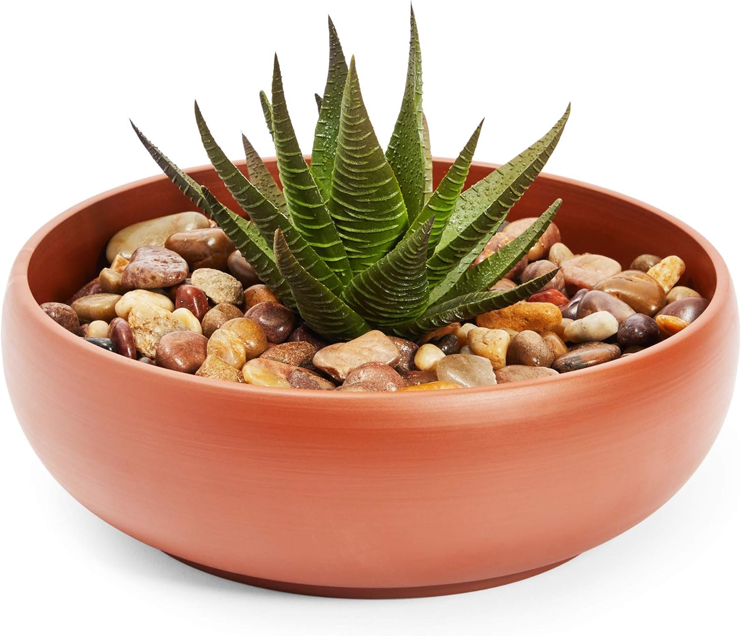 Juvale Terracotta Colored Ceramic Planter, Flower Pot with Drainage Hole (8 x 2.6 Inches)