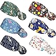 6 Pcs Scrub Caps Women Nursing Hats with Buttons Adjustable Bouffant Nurse Ponytail Holder Turban Patterns