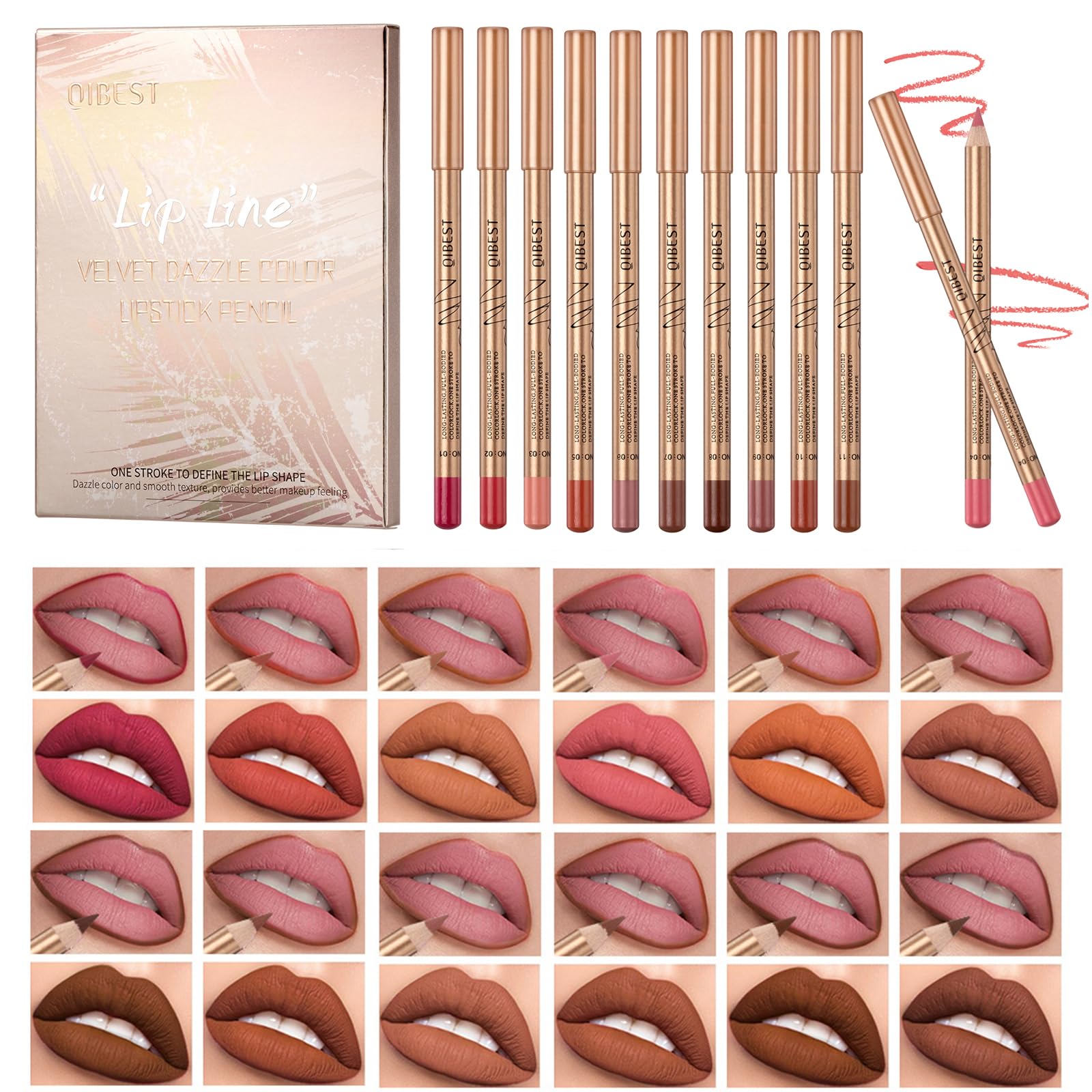 12 Colour Matte Lip Liner Pen Set,Slim Waterproof Brown Lip Linerr,High Pigmented Creamy Nude Lip Liners,Non-fading Long Lasting Lipliner Pencil for Women