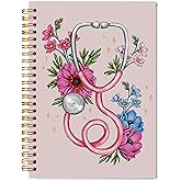 WNAGT Floral Stethoscope Nurse Spiral Notebook Journal 5.5x8.3, Nurse Appreciation Gifts for Women, Nursing Medical Office Supplies for Work, Pink Medical Journaling Notebooks