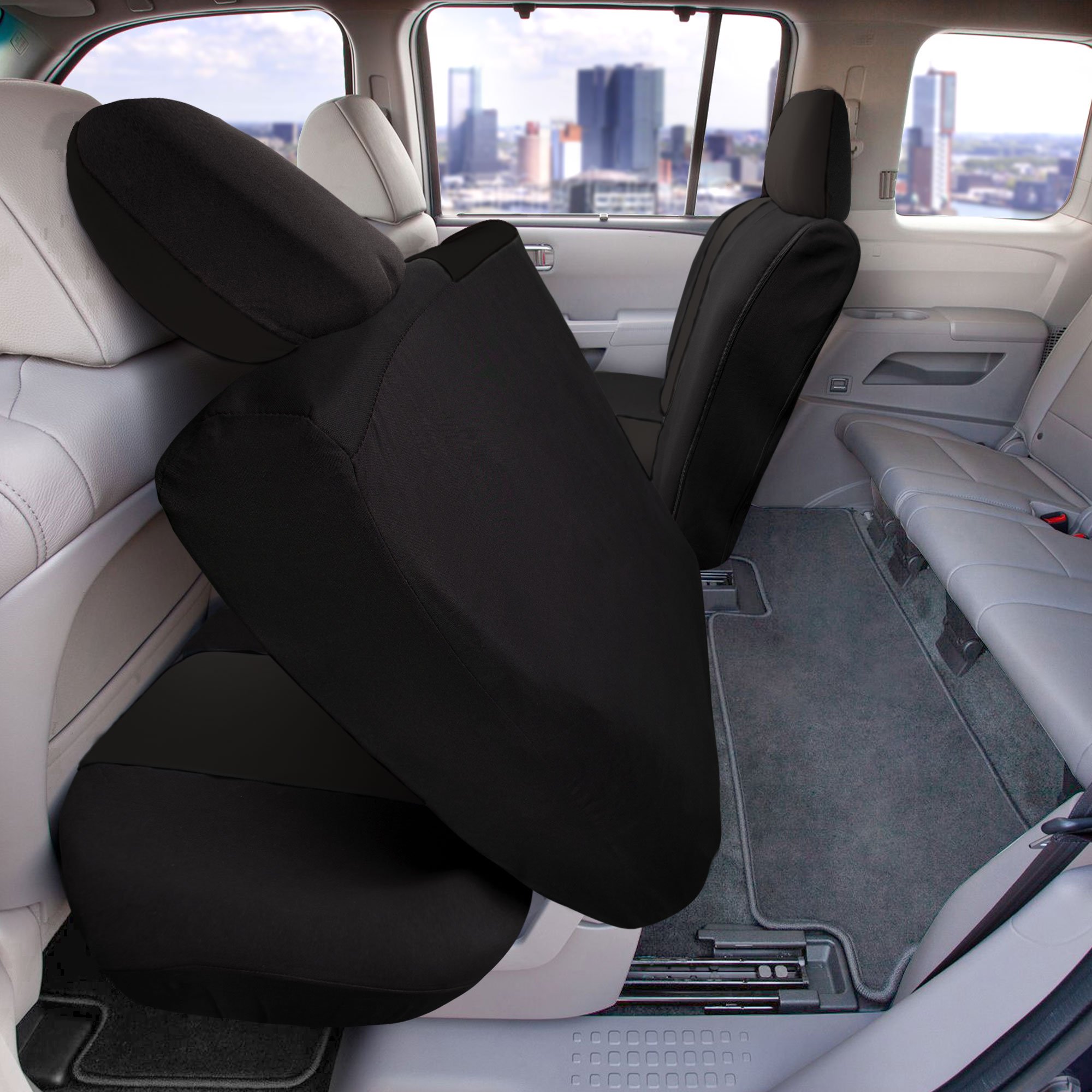 Photo 1 of FH Group Full Cover Rear Bench Car Seat Cover – Universal Fit, Split Bench Design with Zipper, Compatible with 60/40 & 40/60 Split Seats, SUV & Van – Black