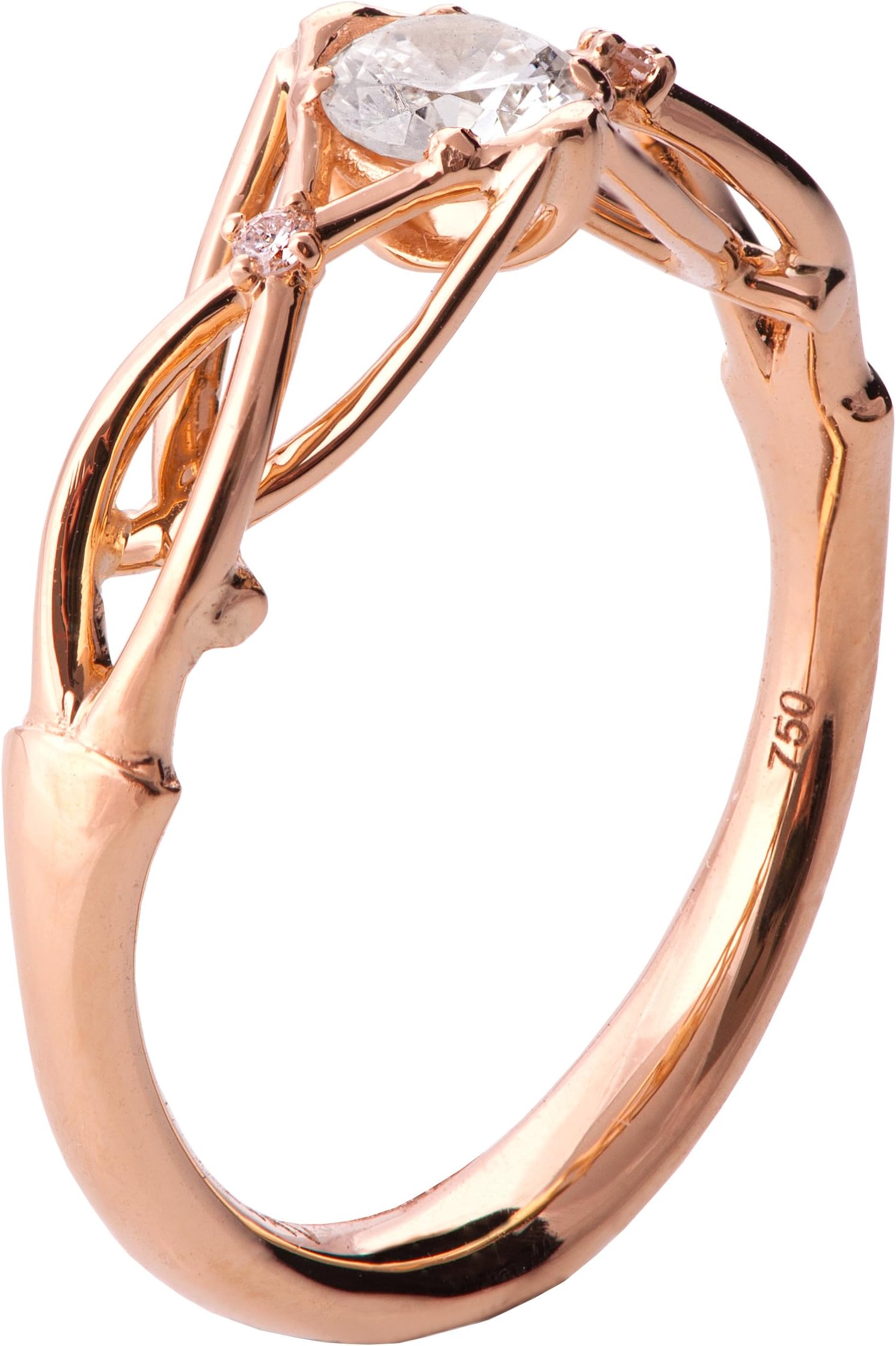 Solid Rose Gold and Diamonds Three Stone Knot Engagement Ring for Women Promise Band Celtic Woven Braided