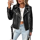 LY VAREY LIN Studded Faux Leather Moto Jacket Women Black PU Biker Coat with Rivets Punk Style