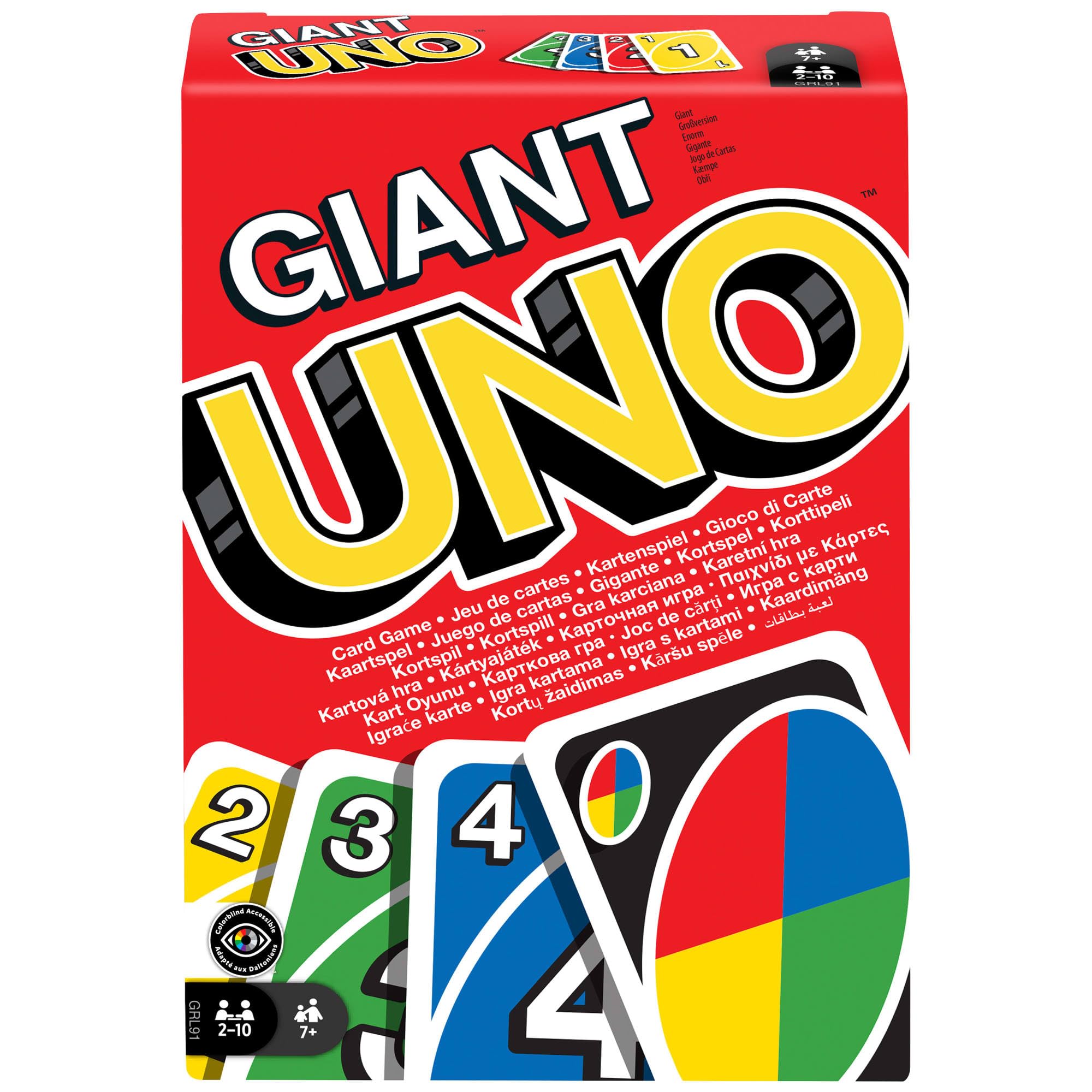 Mattel Games UNO Giant Kartenspiel für die ganze Familie, mit 108 übergroßen Karten und Anleitung, tolles Geschenk für Kinder ab 7 Jahren, GRL91
